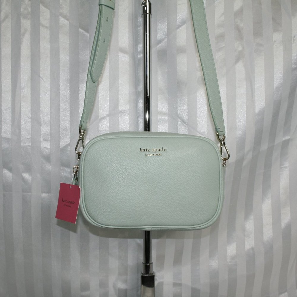 KATE SPADE ASTRID MEDIUM PEBBLE LEATHER CAMERA CROSSBODY BAG CRYSTAL BLUE